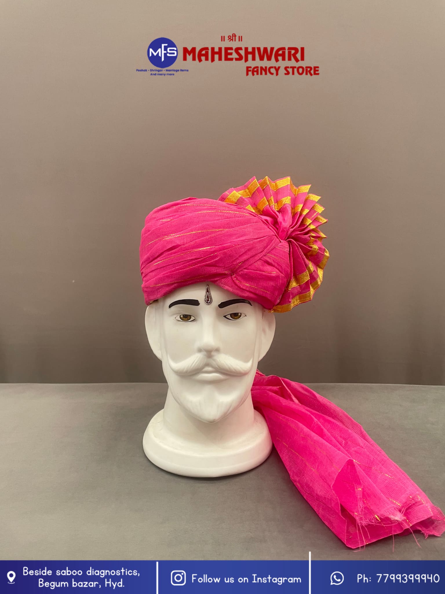 Pink Turra Barati Pagdi Fabric